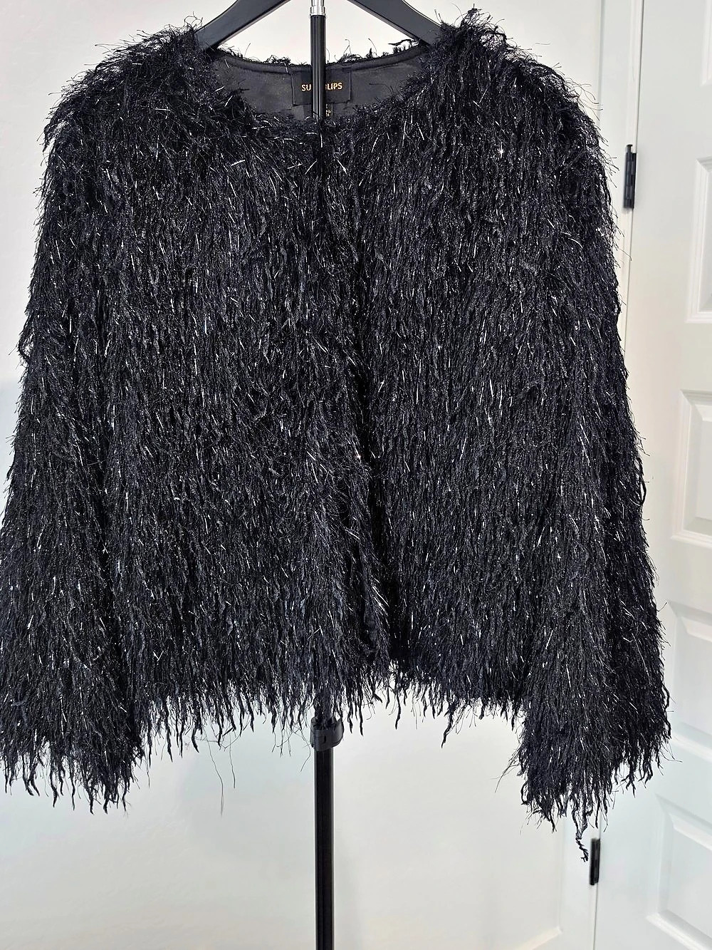 NWT Sugarlips Black Himari Metallic Fringe Shaggy Jacket Women's Size 1X Plus